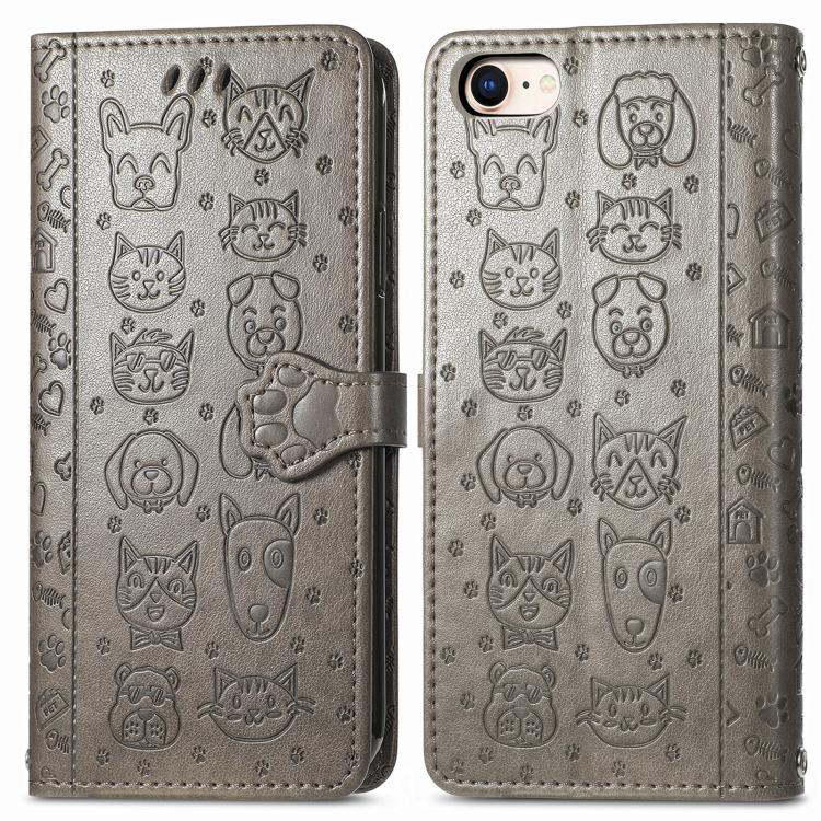 Cat and Dog Embossed Leather Phone Case