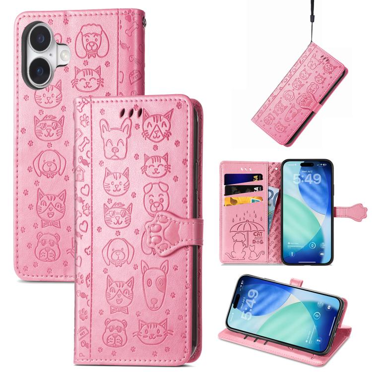 Cat and Dog Embossed Leather Phone Case
