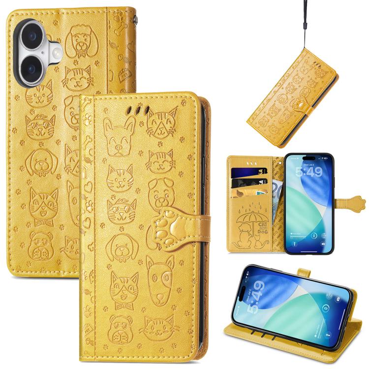 Cat and Dog Embossed Leather Phone Case