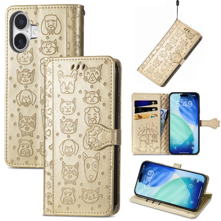 Cat and Dog Embossed Leather Phone Case
