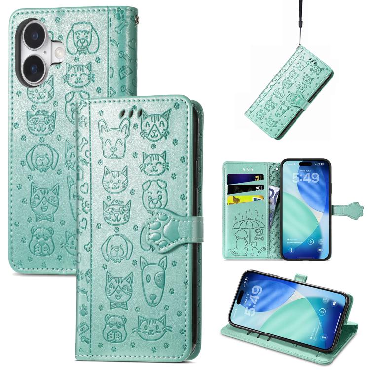 Cat and Dog Embossed Leather Phone Case