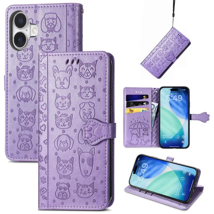 Cat and Dog Embossed Leather Phone Case