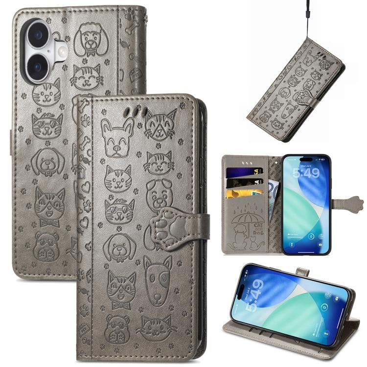 Cat and Dog Embossed Leather Phone Case