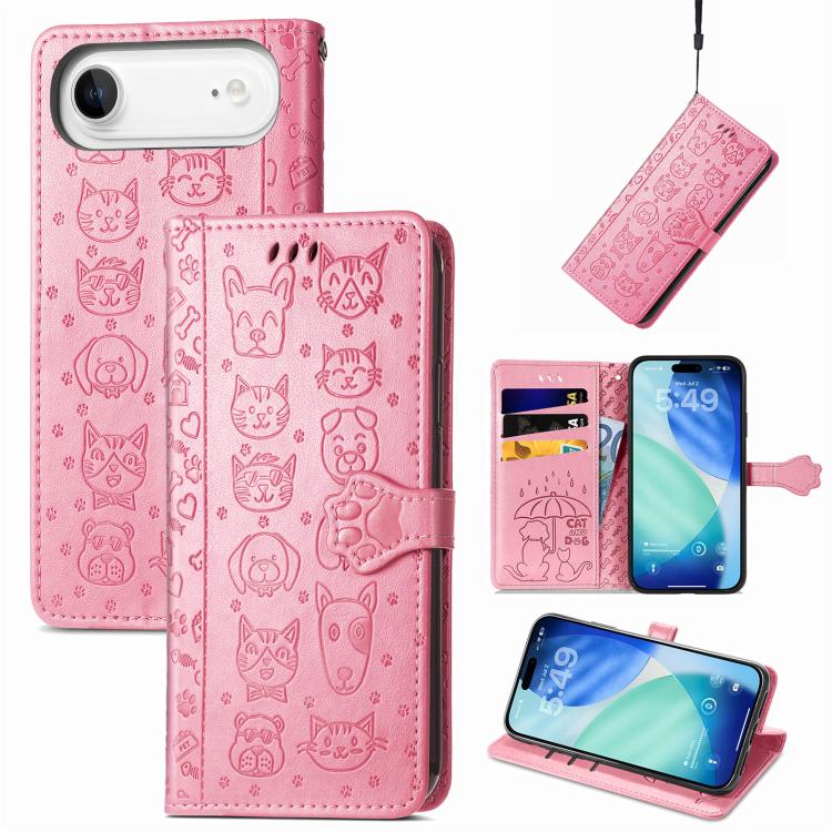 Cat and Dog Embossed Leather Phone Case