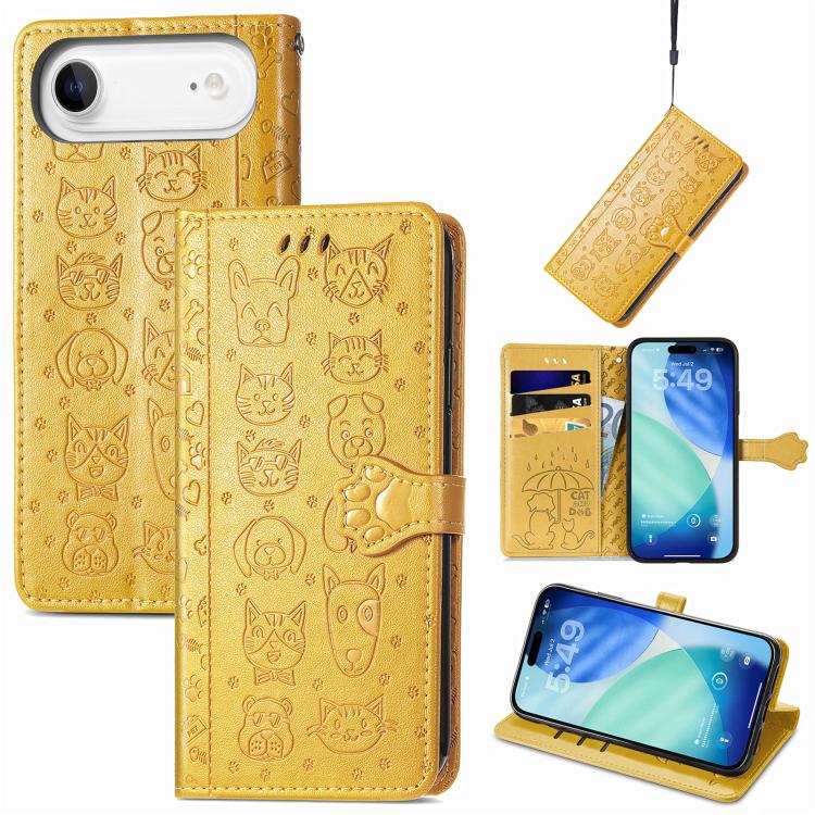 Cat and Dog Embossed Leather Phone Case
