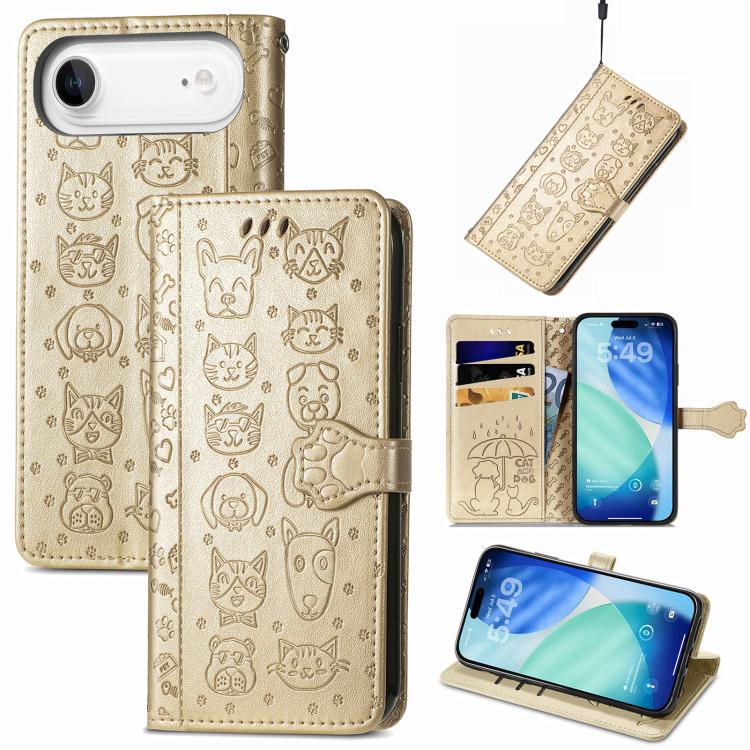 Cat and Dog Embossed Leather Phone Case