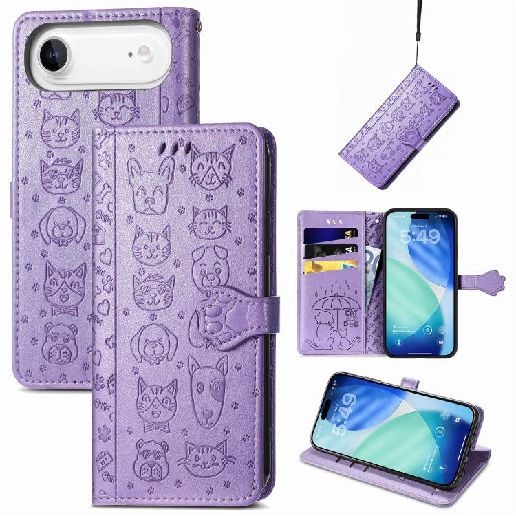 Cat and Dog Embossed Leather Phone Case