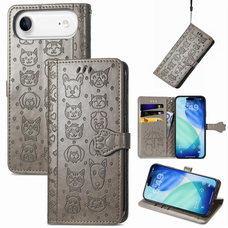 Cat and Dog Embossed Leather Phone Case