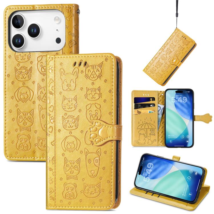 Cat and Dog Embossed Leather Phone Case