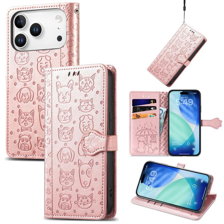 Cat and Dog Embossed Leather Phone Case