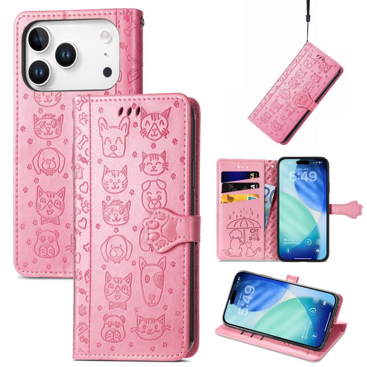 Cat and Dog Embossed Leather Phone Case