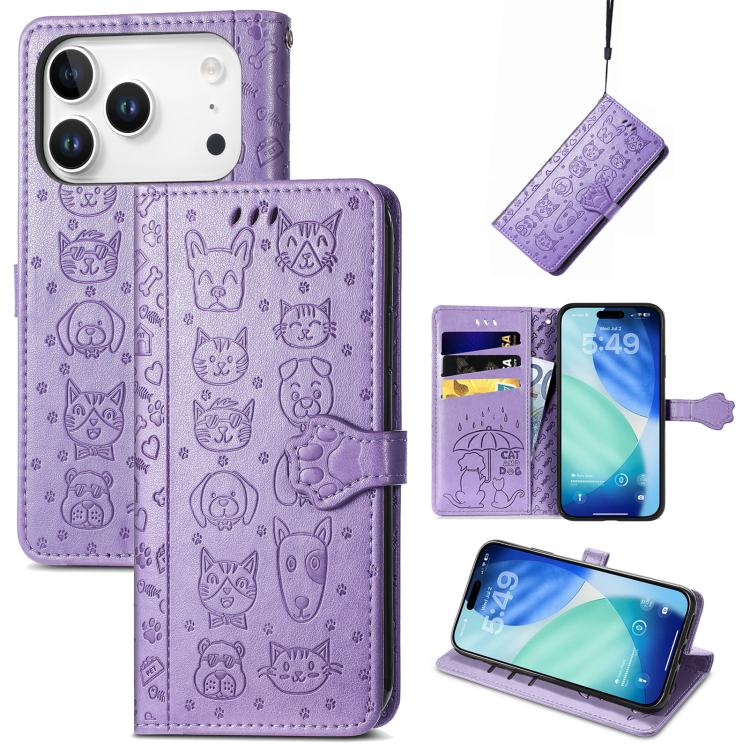 Cat and Dog Embossed Leather Phone Case