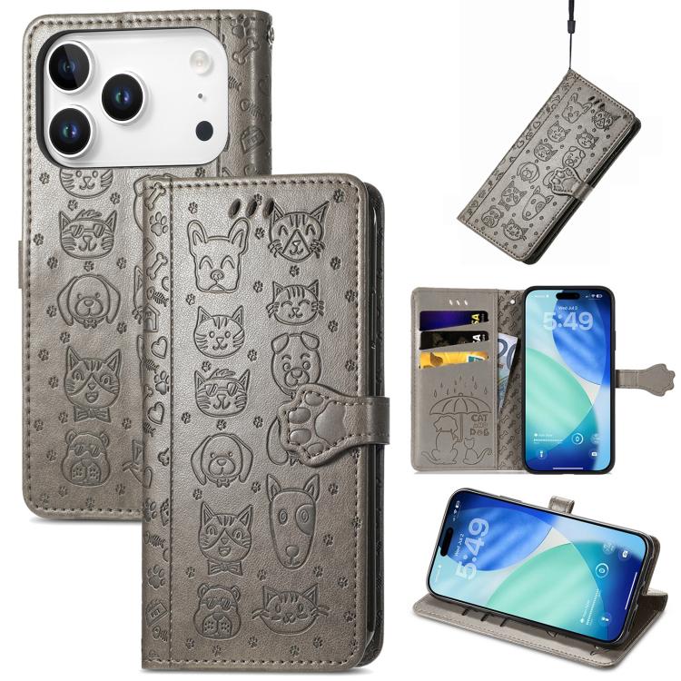 Cat and Dog Embossed Leather Phone Case