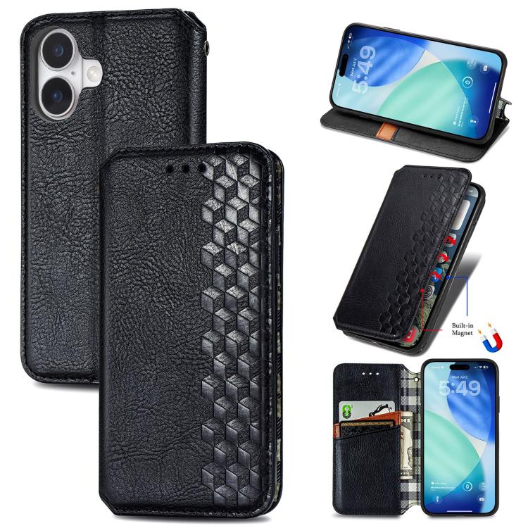Cubic Grid Pressed Magnetic Leather Phone Case