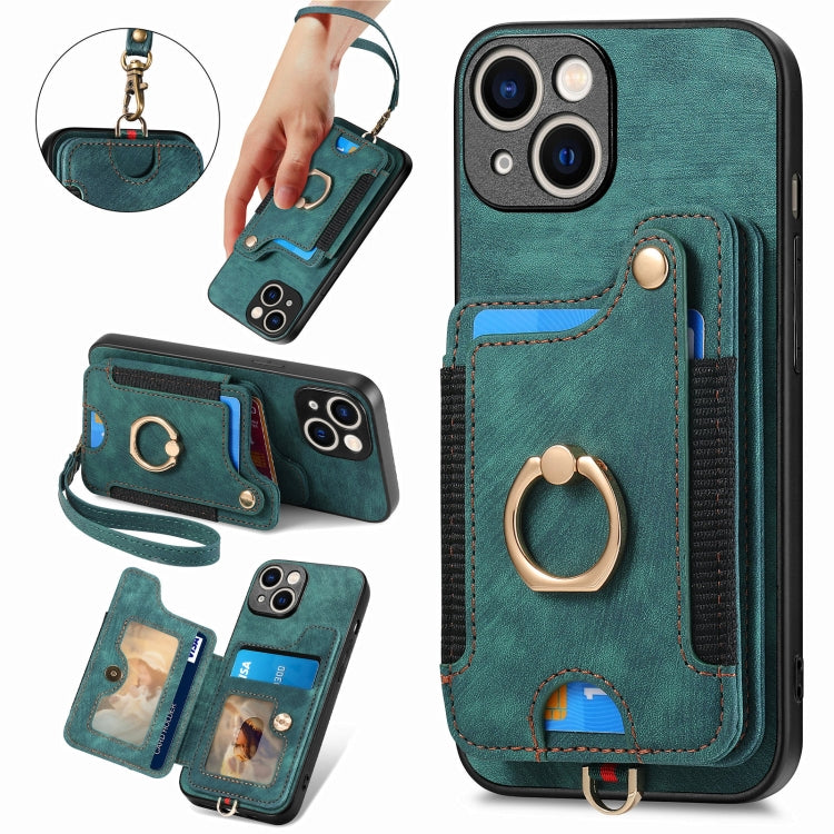 Retro Skin-feel Ring Multi-card Wallet Phone Case