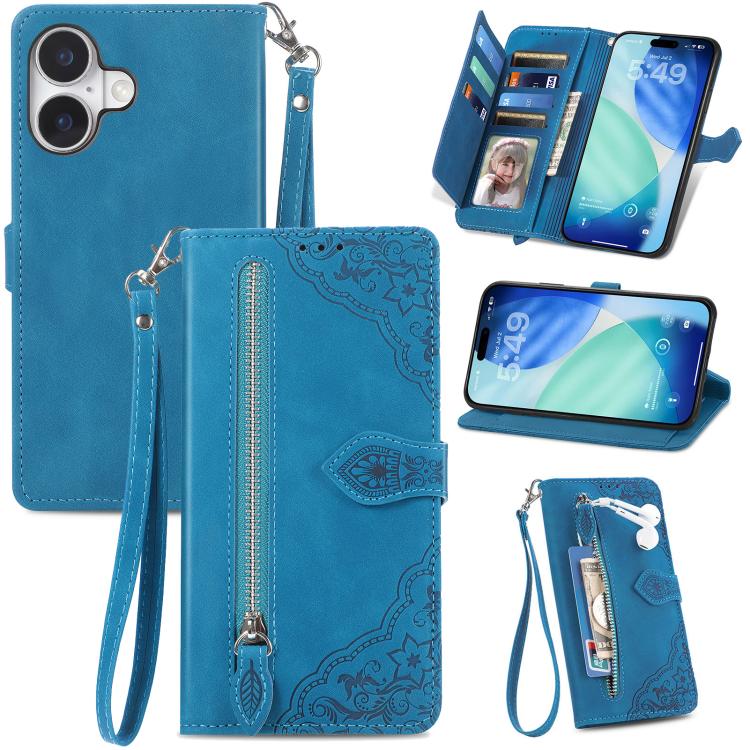 Embossed Flower Zipper Leather Phone Case