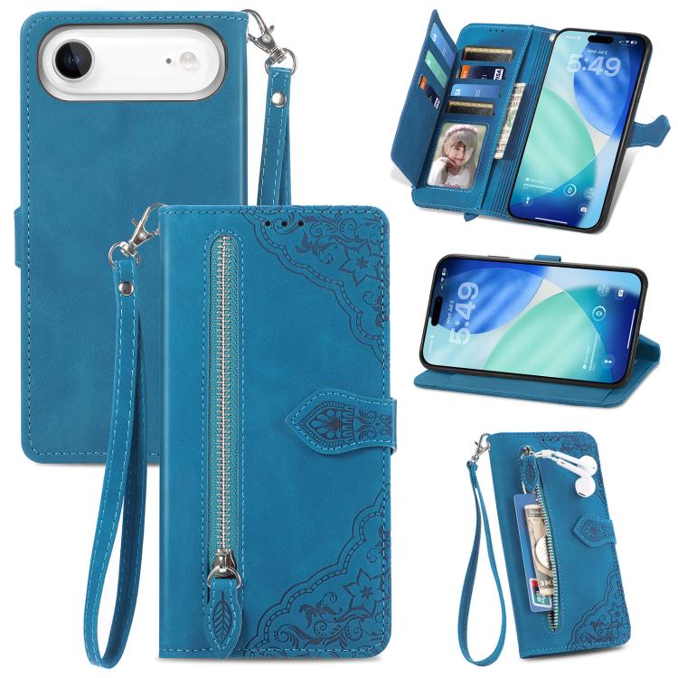 Embossed Flower Zipper Leather Phone Case