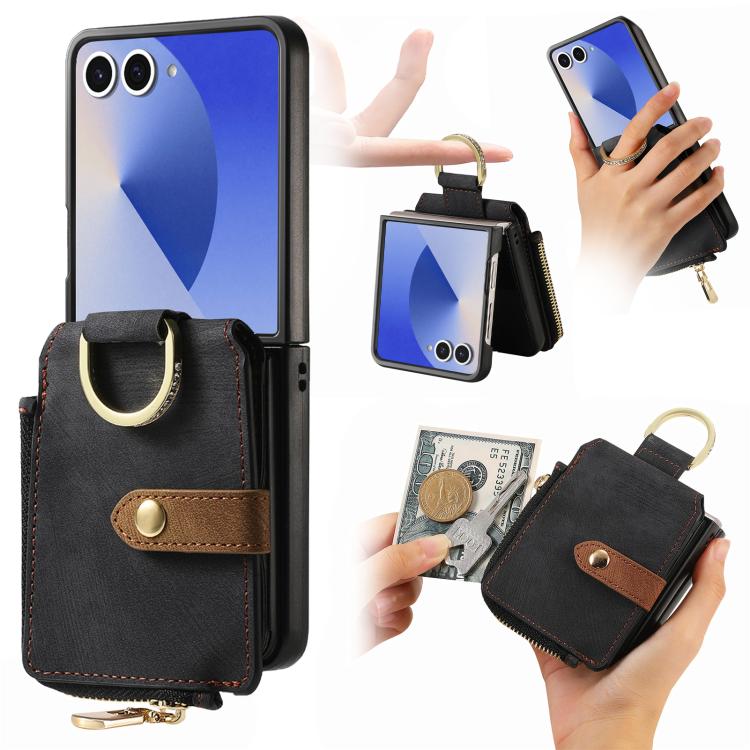 Retro Ring Vertical Zipper Wallet Phone Case