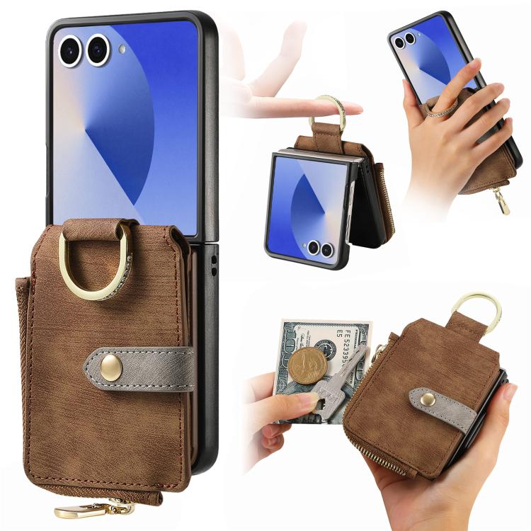 Retro Ring Vertical Zipper Wallet Phone Case