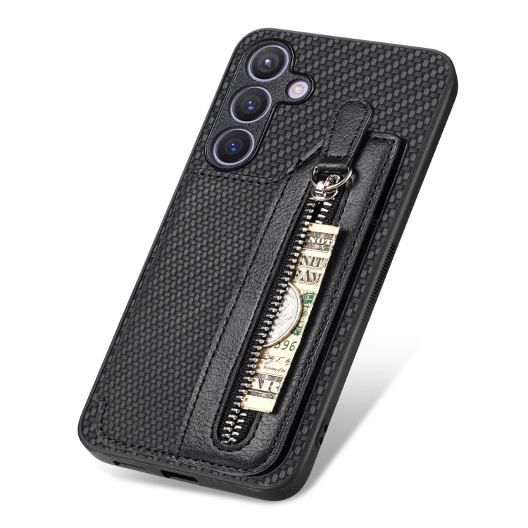 Carbon Fiber Horizontal Flip Zipper Wallet Phone Case, For Samsung Galaxy S24+ 5G, For Samsung Galaxy S23 FE 5G