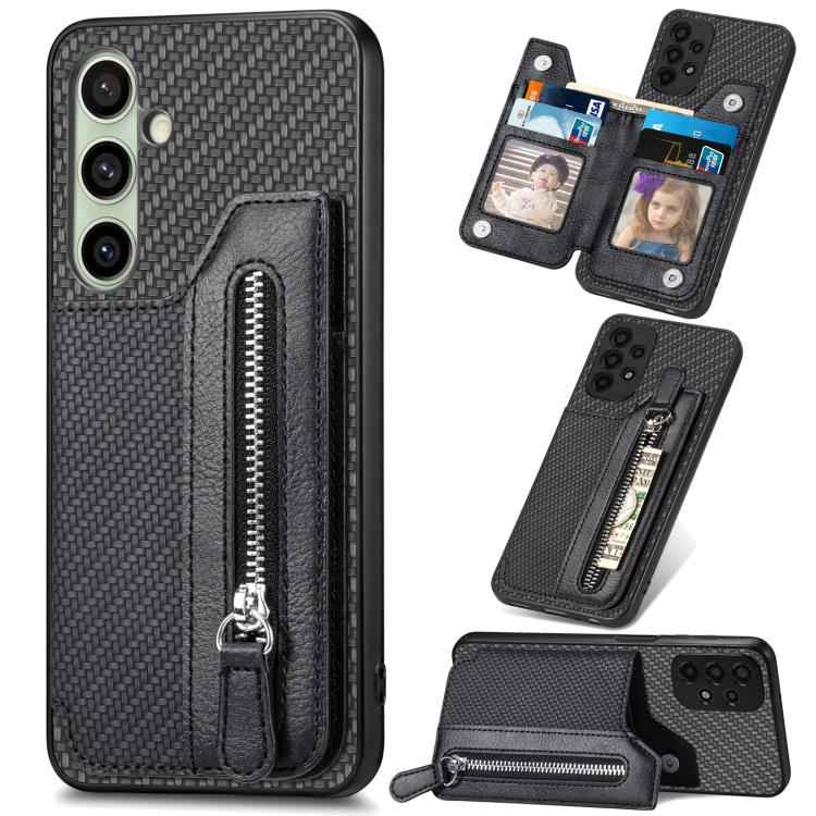 Carbon Fiber Horizontal Flip Zipper Wallet Phone Case, For Samsung Galaxy S25 Edge 5G, For Samsung Galaxy A56 5G, For Samsung Galaxy A36, For Samsung Galaxy S25 5G, For Samsung Galaxy S25+ 5G, For Samsung Galaxy S25 Ultra 5G                            ...
