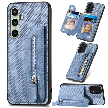 Carbon Fiber Horizontal Flip Zipper Wallet Phone Case, For Samsung Galaxy A57 5G, For Samsung Galaxy A37 5G, For Samsung Galaxy S25 Edge 5G, For Samsung Galaxy A56 5G, For Samsung Galaxy A36, For Samsung Galaxy S25 5G, For Samsung Galaxy S25+ 5G       ...