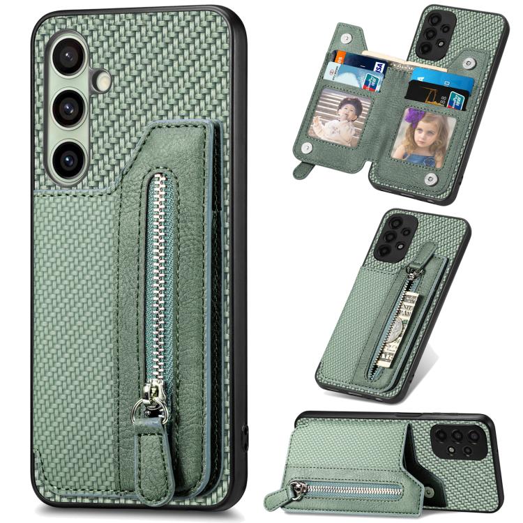 Carbon Fiber Horizontal Flip Zipper Wallet Phone Case, For Samsung Galaxy A57 5G, For Samsung Galaxy A37 5G, For Samsung Galaxy S25 Edge 5G, For Samsung Galaxy A56 5G, For Samsung Galaxy A36, For Samsung Galaxy S25 5G, For Samsung Galaxy S25+ 5G       ...