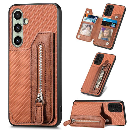 Carbon Fiber Horizontal Flip Zipper Wallet Phone Case, For Samsung Galaxy A57 5G, For Samsung Galaxy A37 5G, For Samsung Galaxy S25 Edge 5G, For Samsung Galaxy A56 5G, For Samsung Galaxy A36, For Samsung Galaxy S25 5G, For Samsung Galaxy S25+ 5G       ...