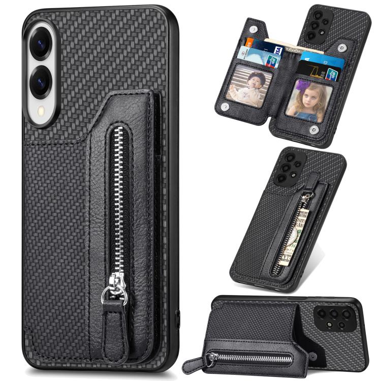 Carbon Fiber Horizontal Flip Zipper Wallet Phone Case, For Samsung Galaxy A57 5G, For Samsung Galaxy A37 5G, For Samsung Galaxy S25 Edge 5G, For Samsung Galaxy A56 5G, For Samsung Galaxy A36, For Samsung Galaxy S25 5G, For Samsung Galaxy S25+ 5G       ...