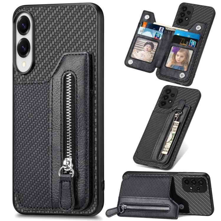 Carbon Fiber Horizontal Flip Zipper Wallet Phone Case, For Samsung Galaxy S25 Edge 5G, For Samsung Galaxy A56 5G, For Samsung Galaxy A36, For Samsung Galaxy S25 5G, For Samsung Galaxy S25+ 5G, For Samsung Galaxy S25 Ultra 5G                            ...