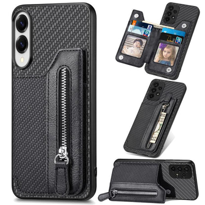 Carbon Fiber Horizontal Flip Zipper Wallet Phone Case, For Samsung Galaxy A57 5G, For Samsung Galaxy A37 5G, For Samsung Galaxy S25 Edge 5G, For Samsung Galaxy A56 5G, For Samsung Galaxy A36, For Samsung Galaxy S25 5G, For Samsung Galaxy S25+ 5G       ...