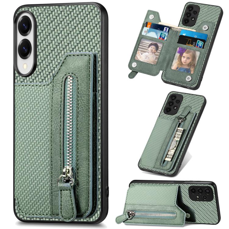Carbon Fiber Horizontal Flip Zipper Wallet Phone Case, For Samsung Galaxy A57 5G, For Samsung Galaxy A37 5G, For Samsung Galaxy S25 Edge 5G, For Samsung Galaxy A56 5G, For Samsung Galaxy A36, For Samsung Galaxy S25 5G, For Samsung Galaxy S25+ 5G       ...