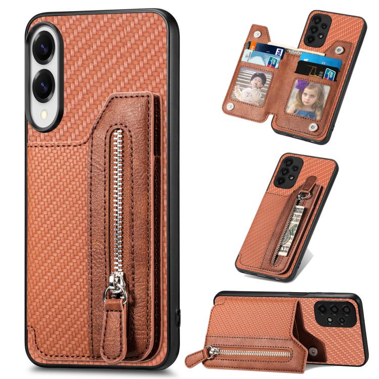 Carbon Fiber Horizontal Flip Zipper Wallet Phone Case, For Samsung Galaxy A57 5G, For Samsung Galaxy A37 5G, For Samsung Galaxy S25 Edge 5G, For Samsung Galaxy A56 5G, For Samsung Galaxy A36, For Samsung Galaxy S25 5G, For Samsung Galaxy S25+ 5G       ...