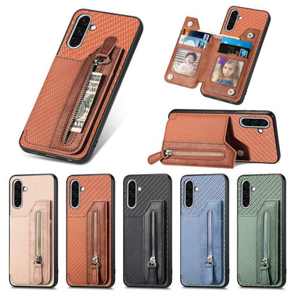 Carbon Fiber Horizontal Flip Zipper Wallet Phone Case, For Samsung Galaxy A57 5G, For Samsung Galaxy A37 5G, For Samsung Galaxy S25 Edge 5G, For Samsung Galaxy A56 5G, For Samsung Galaxy A36, For Samsung Galaxy S25 5G, For Samsung Galaxy S25+ 5G       ...