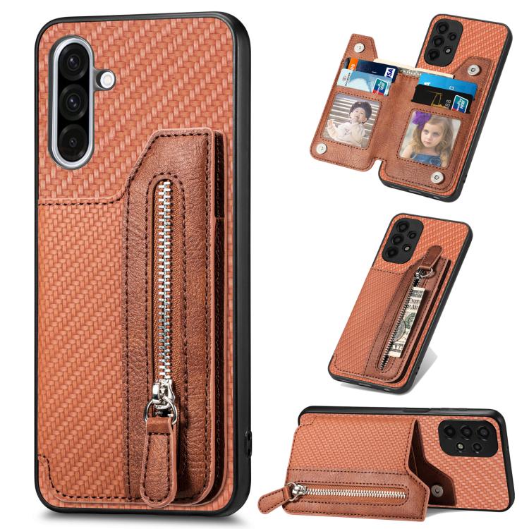 Carbon Fiber Horizontal Flip Zipper Wallet Phone Case, For Samsung Galaxy A57 5G, For Samsung Galaxy A37 5G, For Samsung Galaxy S25 Edge 5G, For Samsung Galaxy A56 5G, For Samsung Galaxy A36, For Samsung Galaxy S25 5G, For Samsung Galaxy S25+ 5G       ...