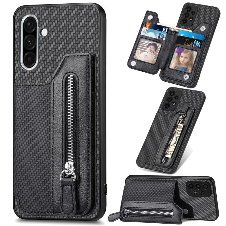 Carbon Fiber Horizontal Flip Zipper Wallet Phone Case, For Samsung Galaxy A57 5G, For Samsung Galaxy A37 5G, For Samsung Galaxy S25 Edge 5G, For Samsung Galaxy A56 5G, For Samsung Galaxy A36, For Samsung Galaxy S25 5G, For Samsung Galaxy S25+ 5G       ...