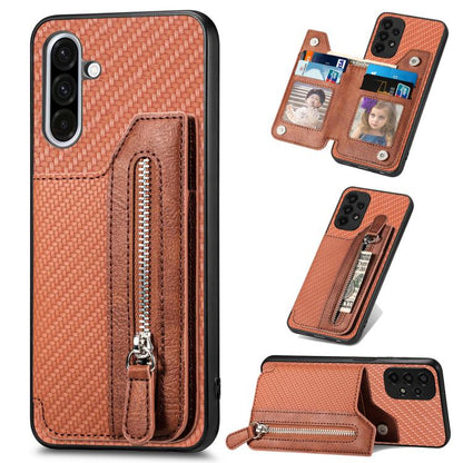 Carbon Fiber Horizontal Flip Zipper Wallet Phone Case, For Samsung Galaxy A57 5G, For Samsung Galaxy A37 5G, For Samsung Galaxy S25 Edge 5G, For Samsung Galaxy A56 5G, For Samsung Galaxy A36, For Samsung Galaxy S25 5G, For Samsung Galaxy S25+ 5G       ...