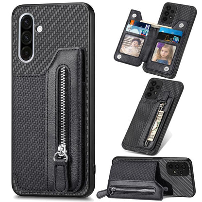 Carbon Fiber Horizontal Flip Zipper Wallet Phone Case, For Samsung Galaxy A57 5G, For Samsung Galaxy A37 5G, For Samsung Galaxy S25 Edge 5G, For Samsung Galaxy A56 5G, For Samsung Galaxy A36, For Samsung Galaxy S25 5G, For Samsung Galaxy S25+ 5G       ...