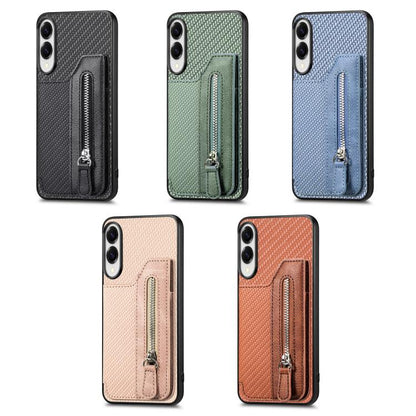Carbon Fiber Horizontal Flip Zipper Wallet Phone Case, For Samsung Galaxy S24+ 5G, For Samsung Galaxy S23 FE 5G