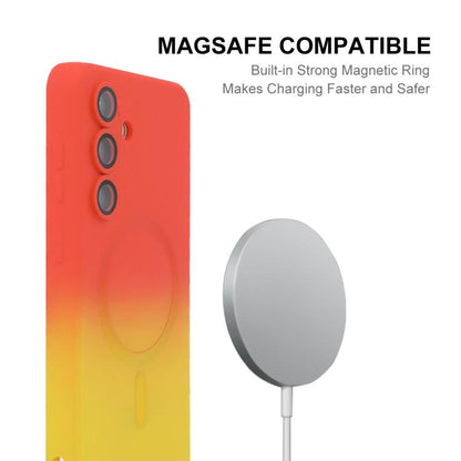 ENKAY Hat-Prince MagSafe Rainbow Gradient Silicone Phone Case with Lens Film, For Samsung Galaxy A25, For Samsung Galaxy A24, For Samsung Galaxy A14