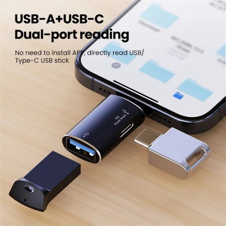 JS-103 8 Pin Male to USB+Type-C Female OTG Adapter