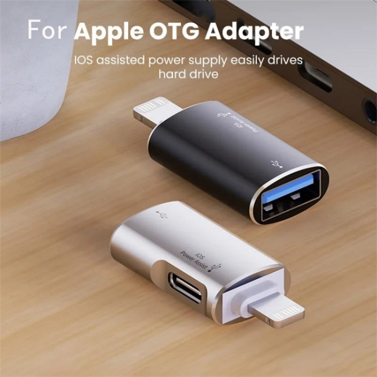 JS-103 8 Pin Male to USB+Type-C Female OTG Adapter