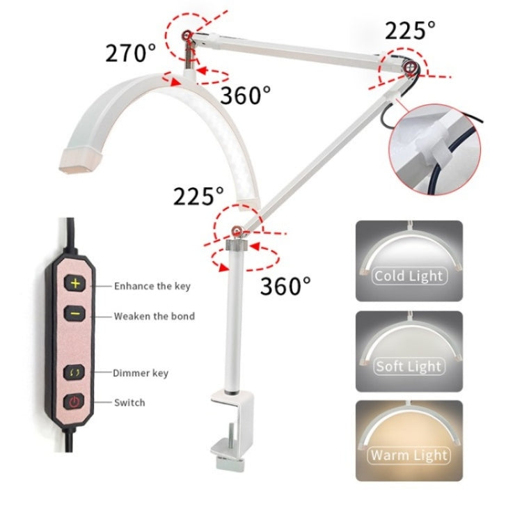 HD-M3X For Eyelash Extensions / Tattoo / Nail Art Lighting Lamp 16 inch Clip-on Half Moon Desk Lamp