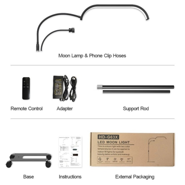 HD-G63X Floor Standing Remote Dimming LED Moon Lamp Manicure Eyelash Beauty Lamp