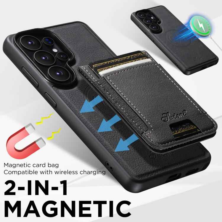 Suteni H17 Litchi Texture Leather MagSafe Detachable Wallet Phone Case, For Samsung Galaxy S26+ 5G, For Samsung Galaxy S26 Ultra 5G, For Samsung Galaxy S25 5G, For Samsung Galaxy S25+ 5G, For Samsung Galaxy S25 Ultra 5G, For Samsung Galaxy S24 Ultra 5G...