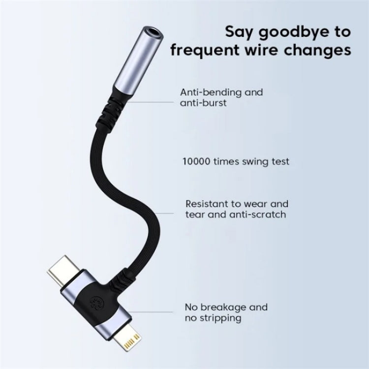 JS-65 USB-C/Type-C+8 Pin Male to 3.5mm Audio Female Headphone Adapter Cable Cord