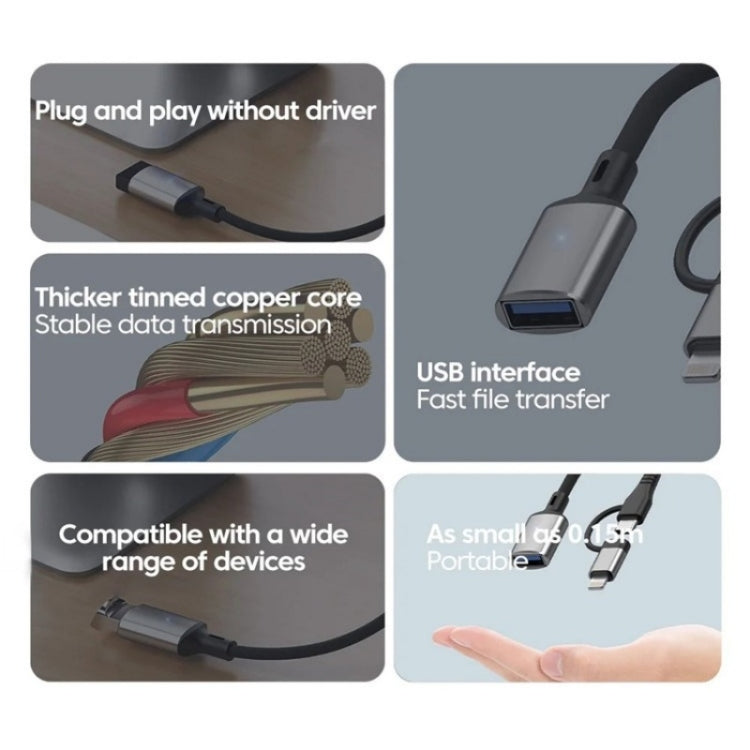 JS-112 2 in 1 USB Male to USB-C / Type-C / 8 Pin OTG Adapter Cable, Length: 15cm