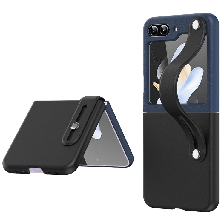 Wrist-strap Plain Leather Phone Case, For Samsung Galaxy Z Flip7 5G, For Samsung Galaxy Z Flip6 5G