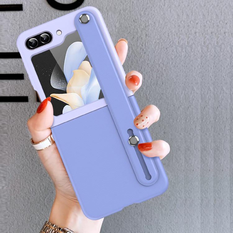 Wrist-strap Plain Leather Phone Case, For Samsung Galaxy Z Flip7 5G, For Samsung Galaxy Z Flip6 5G