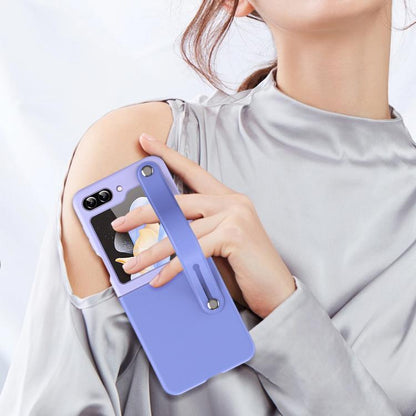 Wrist-strap Plain Leather Phone Case, For Samsung Galaxy Z Flip7 5G, For Samsung Galaxy Z Flip6 5G